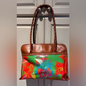 Patricia Nash brown leather purse bag bright tropical